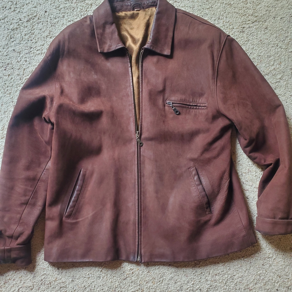 Vintage Men's Brown Nubuck Zip-Front Jacket